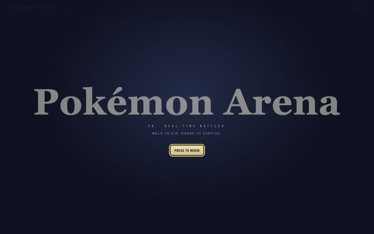 Pokemon Arena 2D browser game main menu showing Quick Battle, Your Team and Story Mode